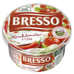 Bresso Produkt packshot Frischkäse Becher Kirschtomate Chili