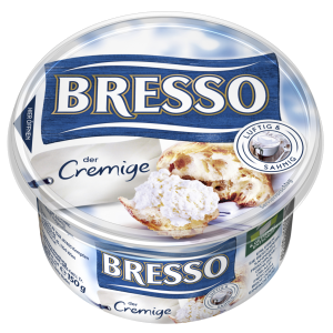 Bresso Produkt packshot Frischkäse Becher der Cremige
