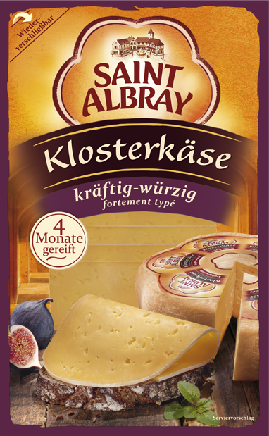 Saint Albray Klosterkäse kräftig würzig packshot Saint Albray Klosterkäse kräftig würzig packshot