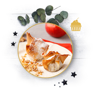 Dessert: Käse-Früchte-Taschen mit Krokant Dessert: Käse-Früchte-Taschen mit Krokant