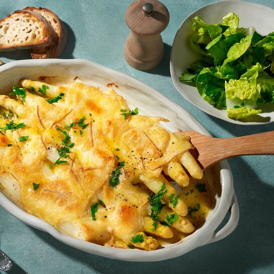 Rezept für gartinierten Spargel mit Le Rustique