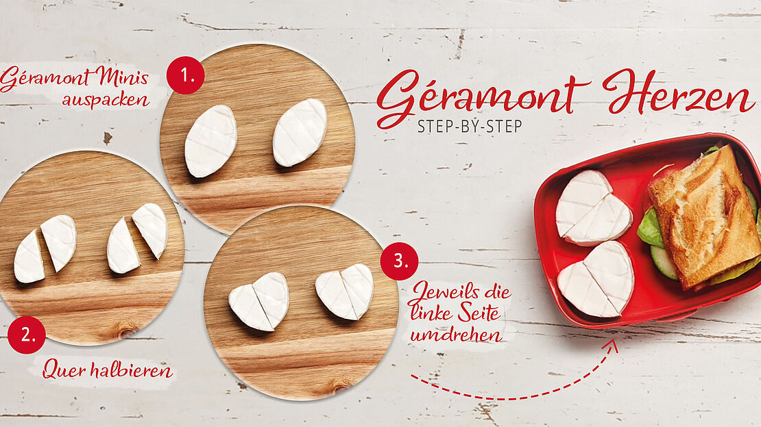 Géramont Käse-Herzen zum Selbermachen. 
