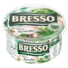 Bresso Produkt packshot Frischkäse Becher feine Kräuter