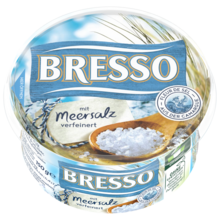 Bresso Produkt packshot Frischkäse Becher Meersalz verfeinert