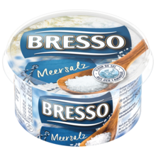 Bresso Produkt packshot Frischkäse Becher Meersalz verfeinert