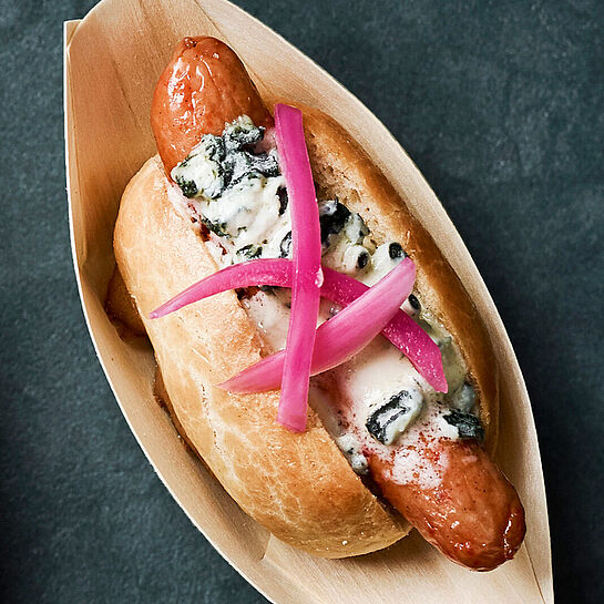 Rezept für Mini Hot Dogs mit Saint Agur