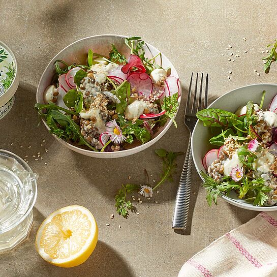 Rezept für Zitronen Linsen-Salat mit Bresso Frischkäse mit Kräutern aus der Provence 