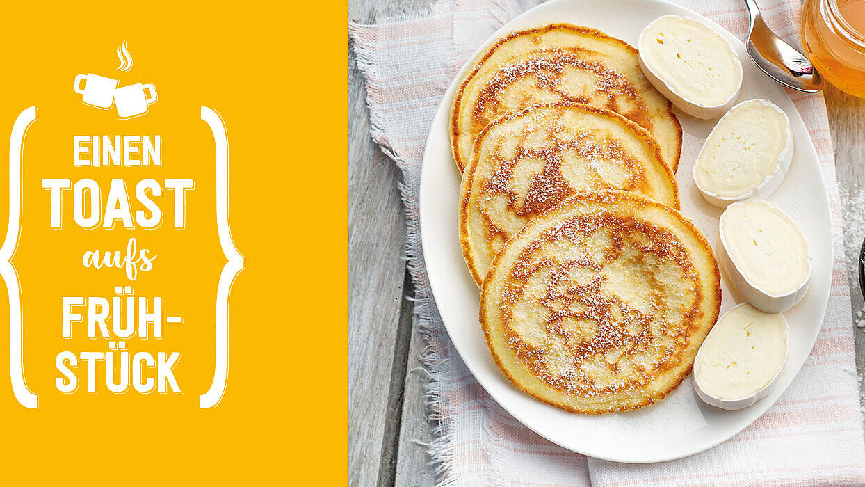 Diese fluffigen Pancakes werden durch die Kombination mit cremigem Géramont Käse zu einem herzhaft-cremigen Frühstücksvergnügen.