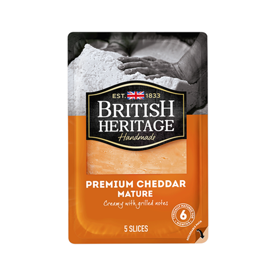 Cheddar Käse Scheiben - Premium Cheddar Mature von British Heritage - Feine süßliche und geröstete Noten