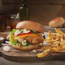 Fish and Chips Burger mit Minz-Sauce