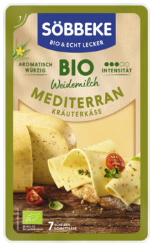 Packung Bio Weidemilch Mediterran Kräuterkäse in Scheiben