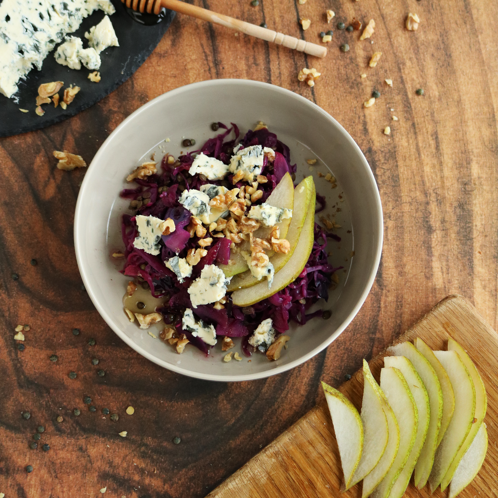 Rotkohl-Linsensalat mit Saint Agur