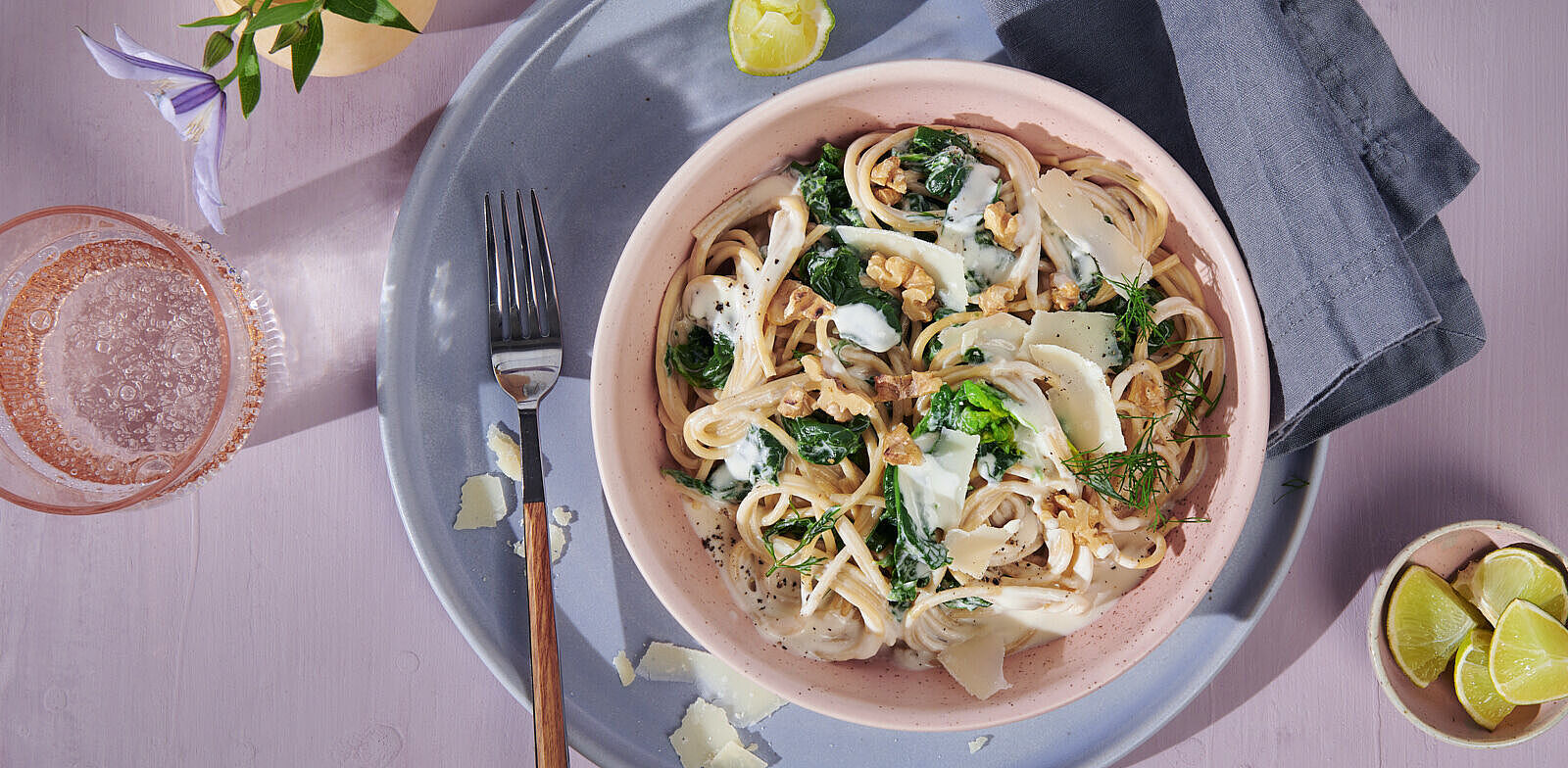 Vollkornspaghetti mit Spinat