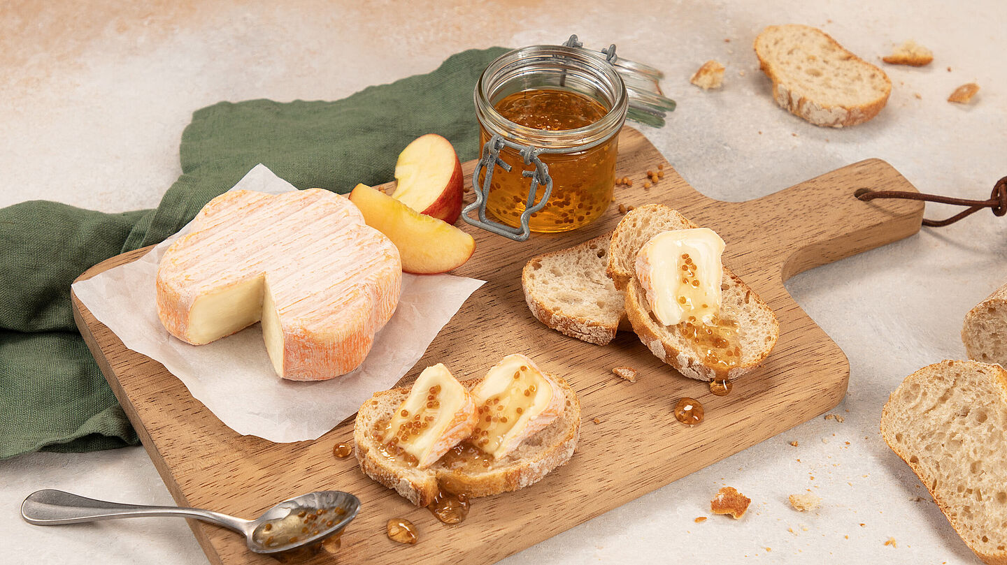 Rezept für Saint Albray mit Apfel-Senf-Gelee