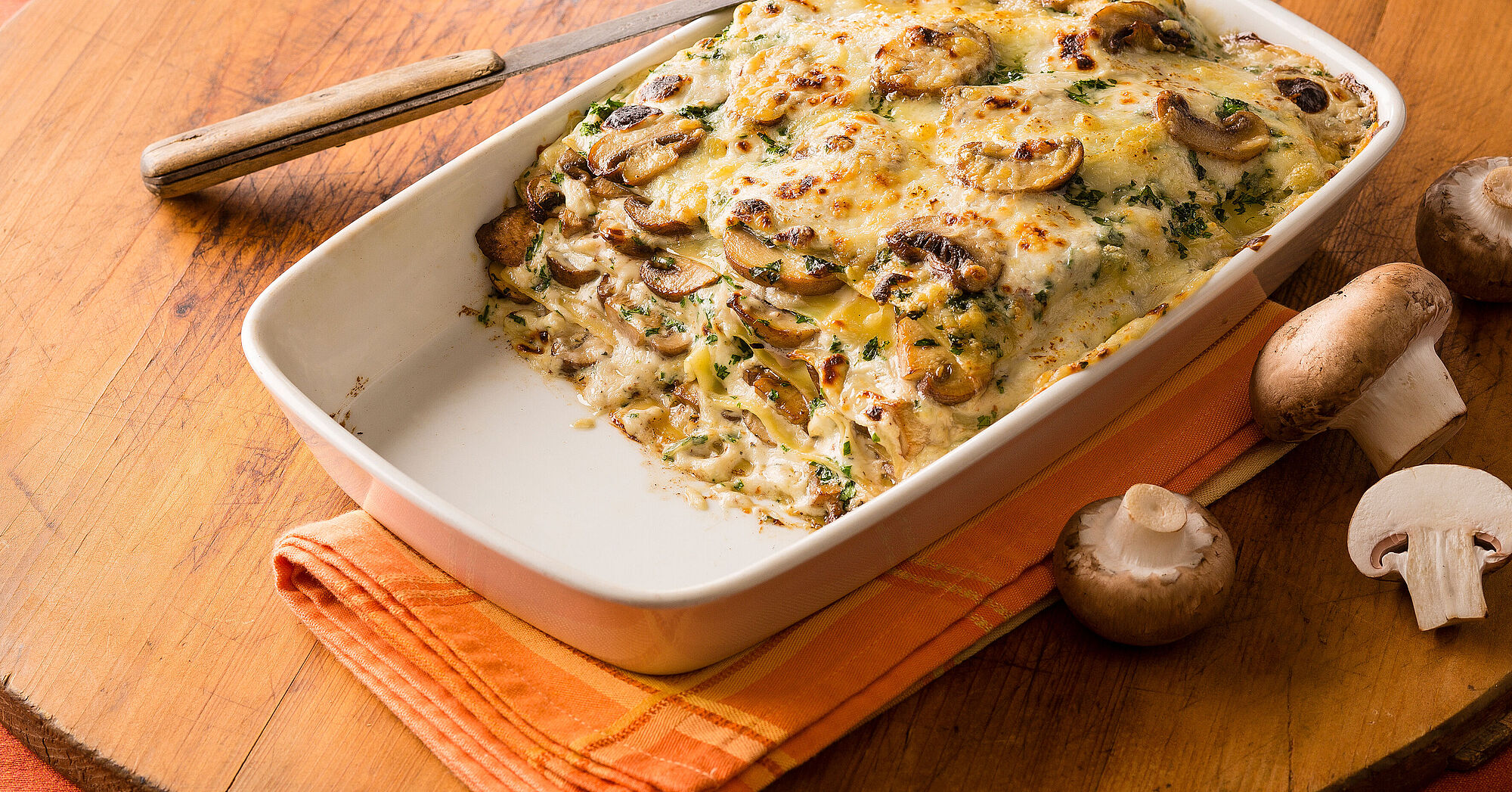 Pilz Lasagne mit Champignons und Käse
