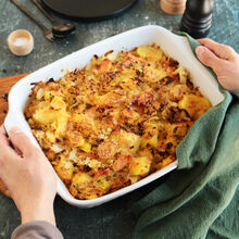 Wirsingauflauf mit Kartoffel, Lachs und Milkana