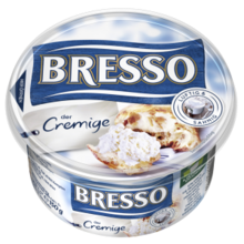 Bresso Produkt packshot Frischkäse Becher der Cremige