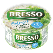 Bresso Produkt packshot Frischkäse Becher Balance Kräuter der Provence