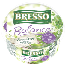 Bresso Produkt packshot Frischkäse Becher Balance Kräuter der Provence