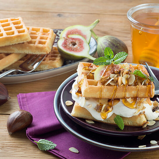 Waffeln neu definiert: Zubereitet mit Maronen und Feigen-Ziegenfrischkäse. 